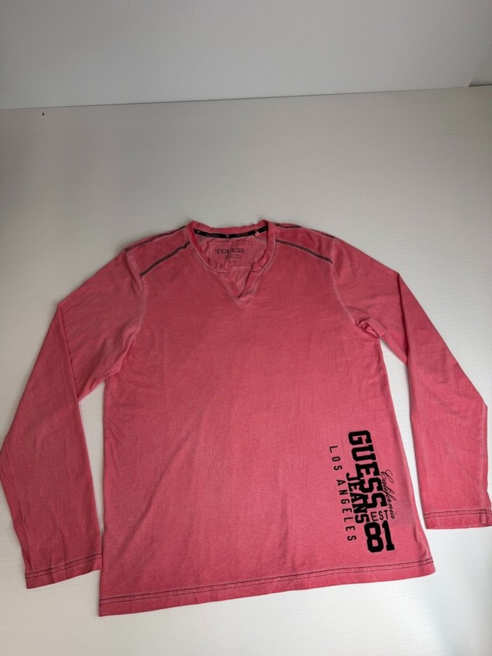 Guess Shirt Women Large Long Sleeve Spell Out Logo Retro Top Work Party Gym Ex